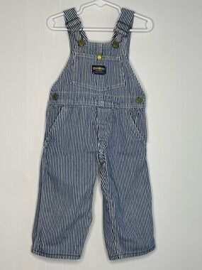 Vtg 70s OshKosh B'Gosh Hickory Stripe Vestbak Overalls Union Made ✔️2T-3T Read